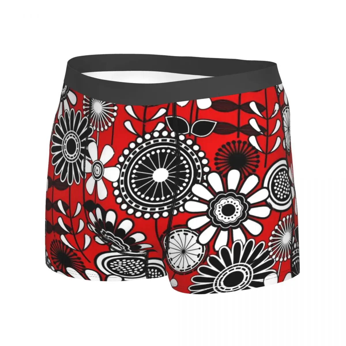 Retro Flower Power Underwear Red Black Custom Boxershorts High Quality Men Panties Elastic Shorts Briefs Birthday Gift