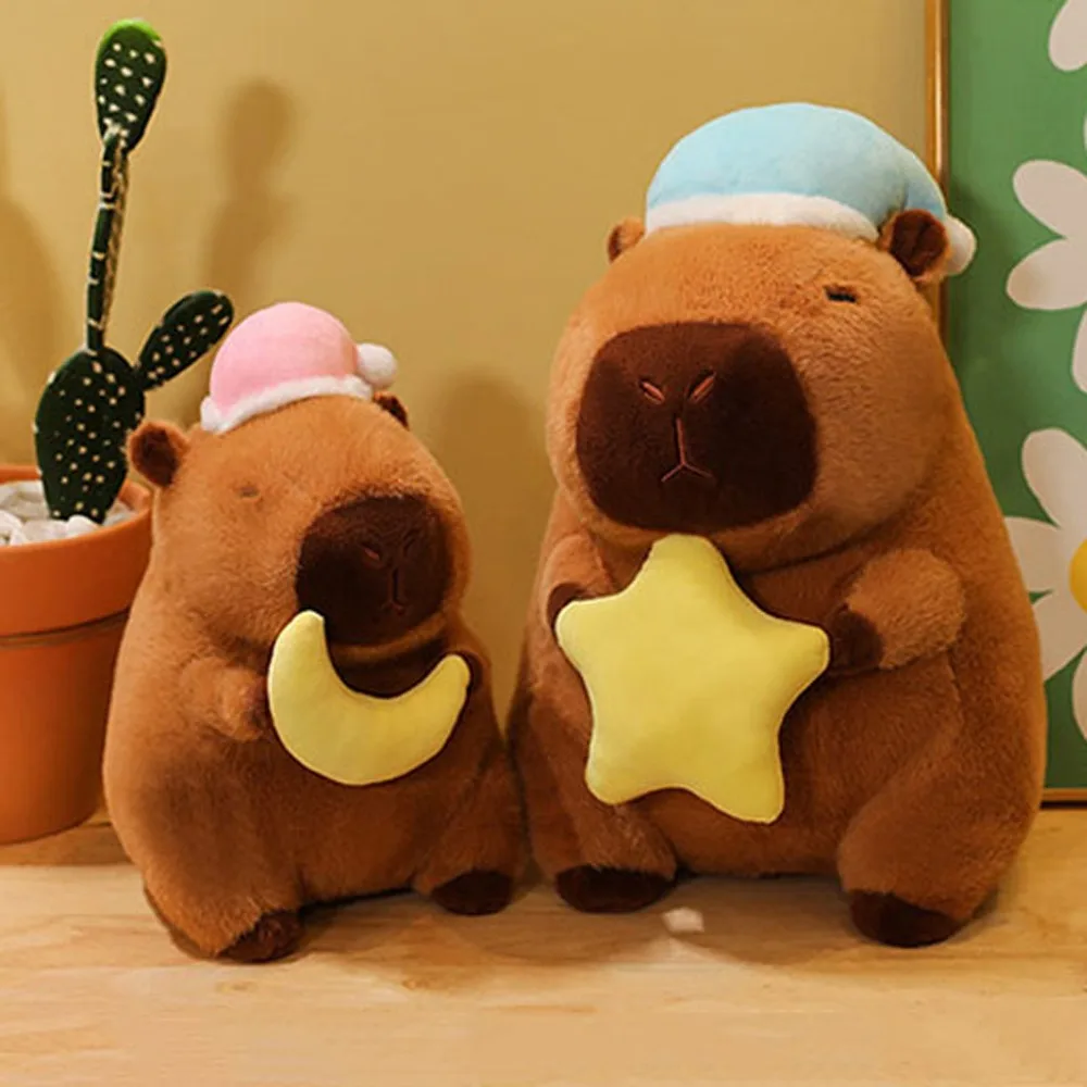 Sleep Hat Goodnight Capybara Doll Star Stuffed Capybara Plush Toy Ins Cartoon Capybara Fluffty Doll Children Gift