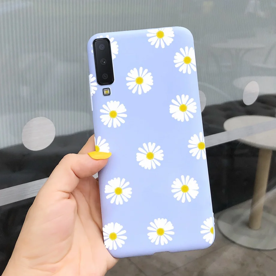For Samsung A7 2018 Case Beautiful Sunflowers Couple Heart Back Case For Samsung Galaxy A7 2018 SM-A750F Candy Matte Cases