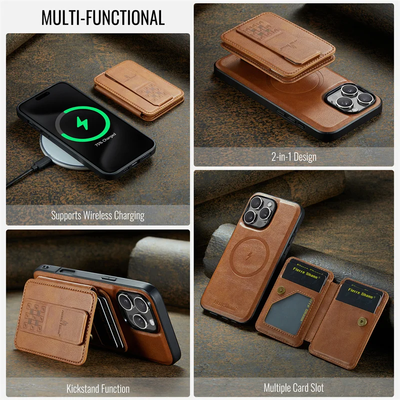 Luxury Leather Wallet Phone Case for iPhone 16 Pro 15 14 13 12Pro 11 XS Pro Max Compatible Magnetic MagSafe Wireless Charging