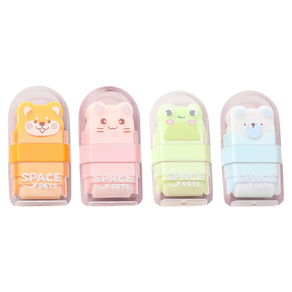 4 Pcs Cute Erasers Roller for Drawing Scroll Wheel Educational Animal Pencil