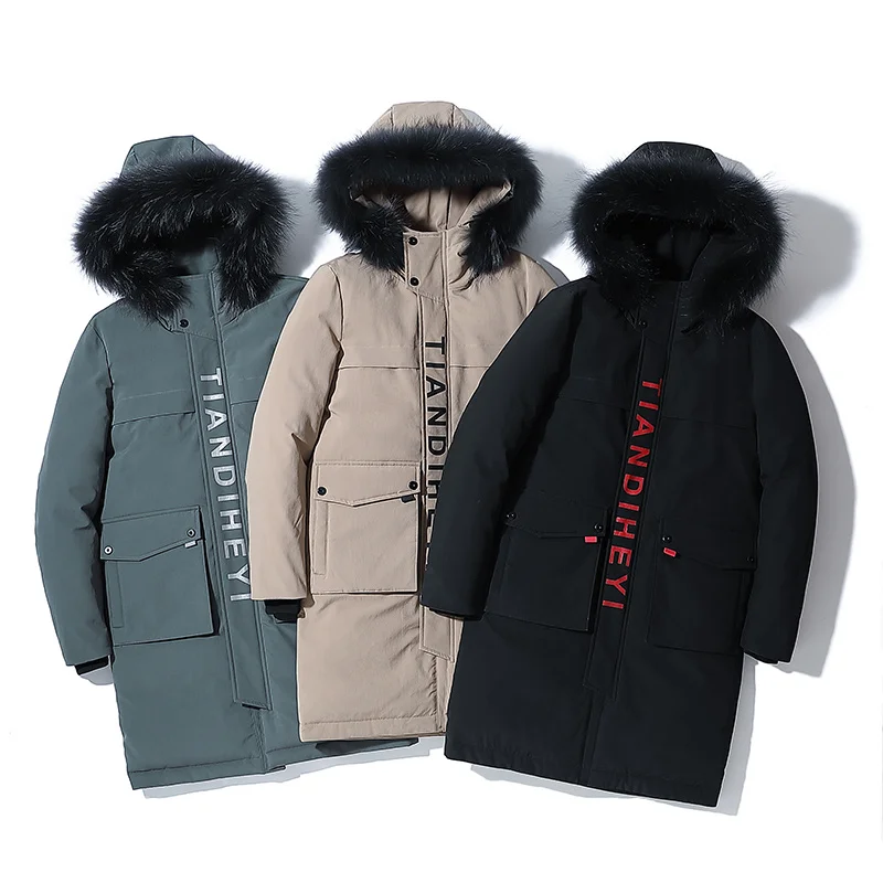 New 2023 Winter Men Thick Long Parka Big Fur Collar Loose Hood Windproof Jacket Coat Male Overcoat Fashion Pockets Size 3XL