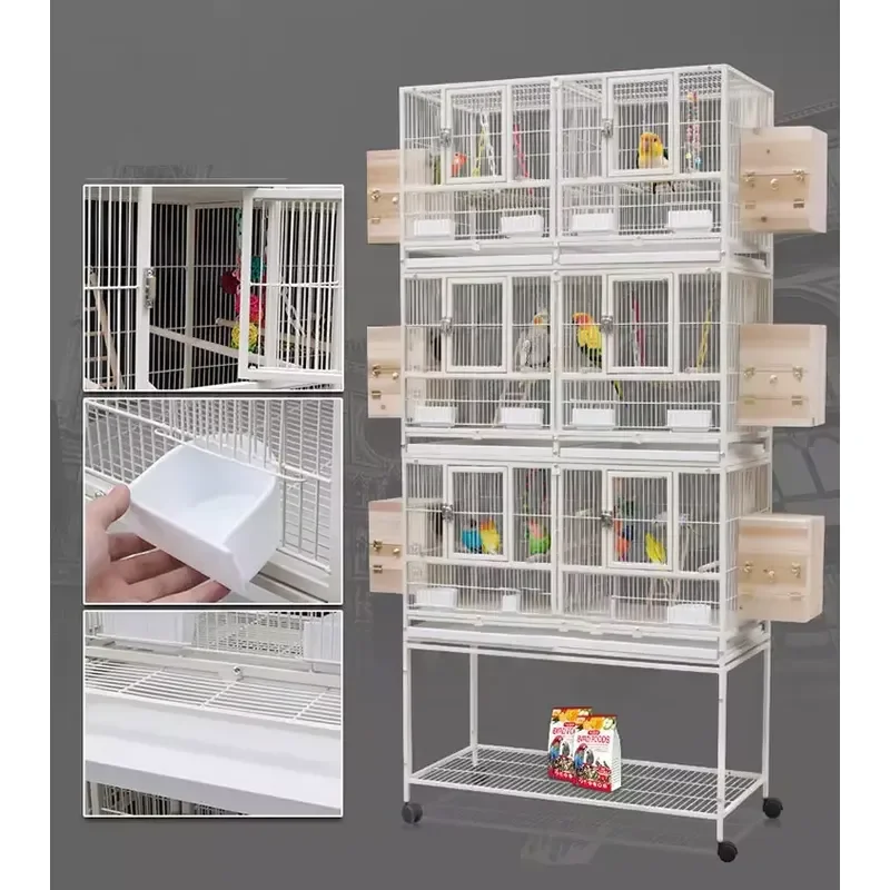 Stackable Metal Bird Cage Three Layer Pigeon Coop with Removable Tray Stainless Steel Feeder Bracket Split Design for Small