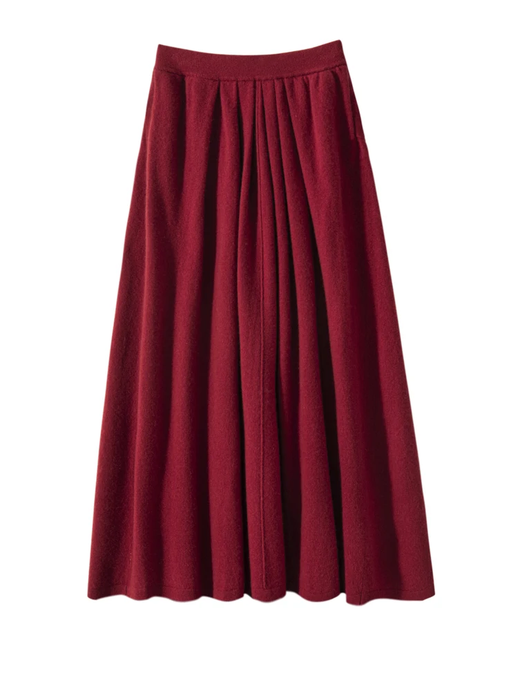 

New Chic Women High Quality 100% Cashmere Knitted Skirt Multicolor Pleated Skirt Autumn Winter Thick Vintage Simple Style
