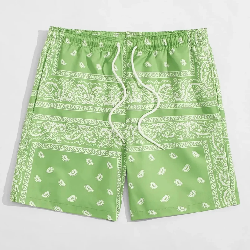 

Трендовая бандана с графическим рисунком, дышащие быстросохнущие пляжные короткие мужские летние модные плавки с 3D принтом, свободные повседневные гавайские короткие брюки