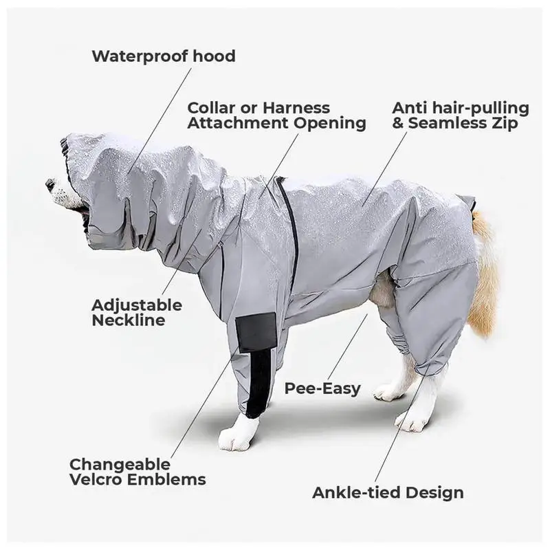 Dog Rain Coat Waterproof Reflective Poncho Jacket Adjustable Dog Rain Jacket with Leash Hole for Medium to 3X-Large Dogs