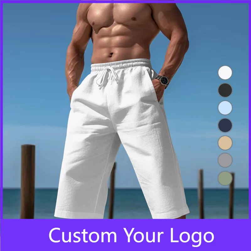 

Men's Shorts Casual Elastic Waist Drawstring Summer Beach Shorts Lightweight Board Slim-Fit with Pockets 3/4 Length Shorts