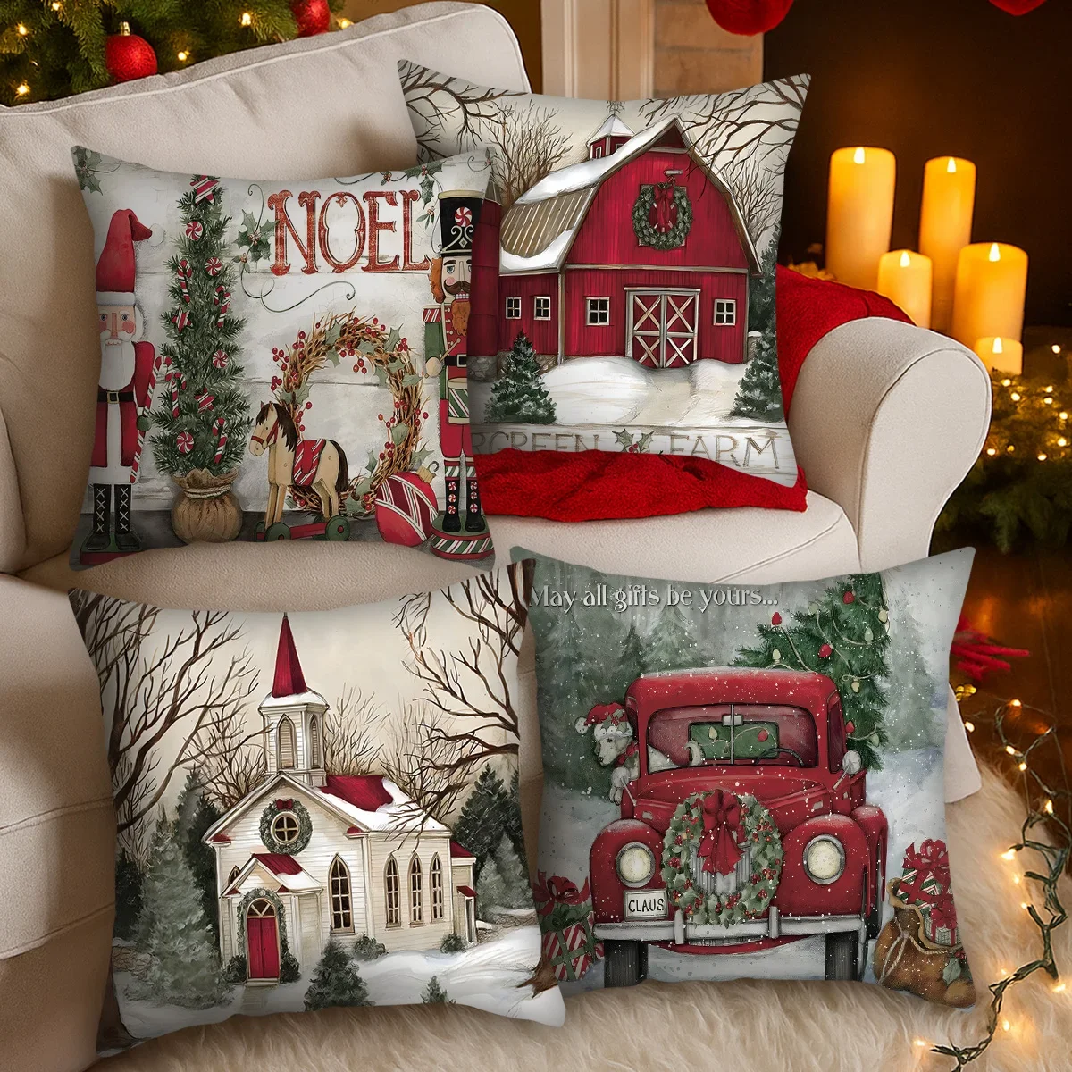4pcs Christmas Cushion Cover Pillowcase Merry Christmas Decoration Xmas Pillow Cases Home 2025 Xmas Gifts Pillow Covers 2026