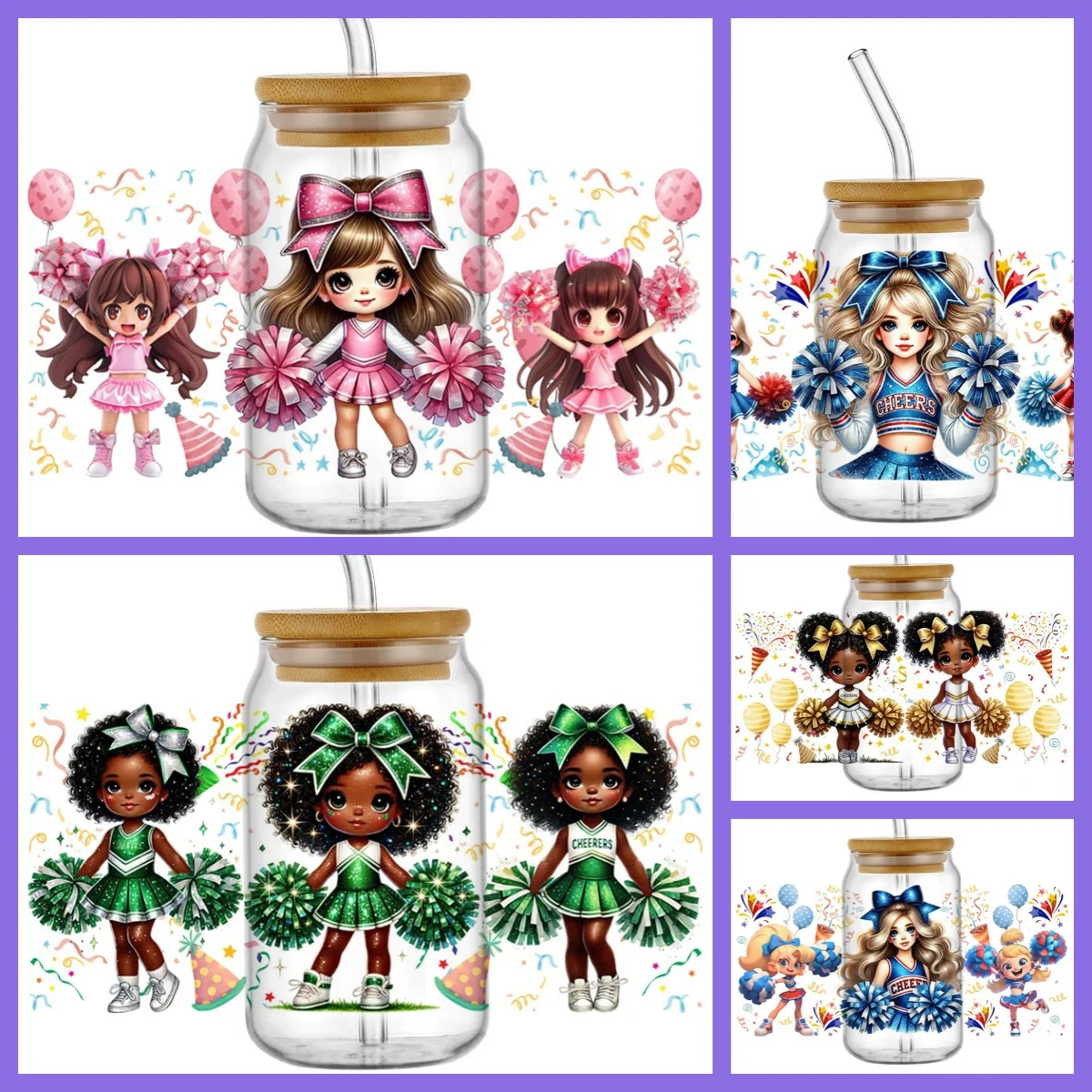 

Новая 3D наклейка для черлидинга для девочек, УФ DTF, водонепроницаемая наклейка для переноса для чашки 16 унций, сделай сам, милые мультяшные очки, кружка, наклейка для телефона