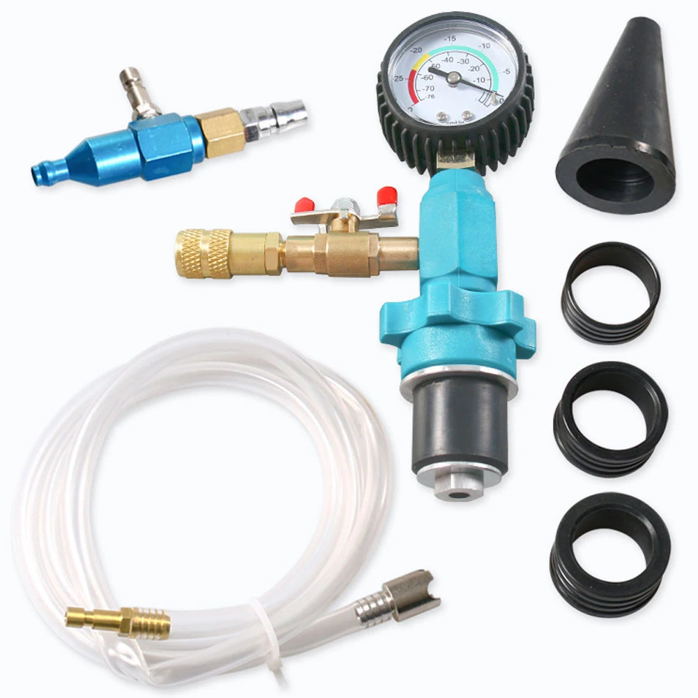 Car Radiator Cooling Antifreeze Replacement Tool Kit With Vacuum Gauge Adapter Hoses Water Tank Coolant Vacuum Refill Kit