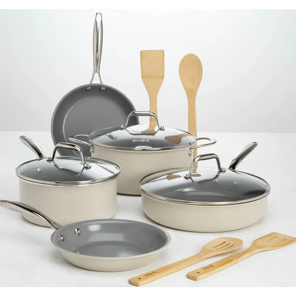 

Набор керамической посуды премиум-класса с антипригарным покрытием, армированное титаном покрытие, можно мыть в посудомоечной машине, предметы первой необходимости для кухни из 12 предметов