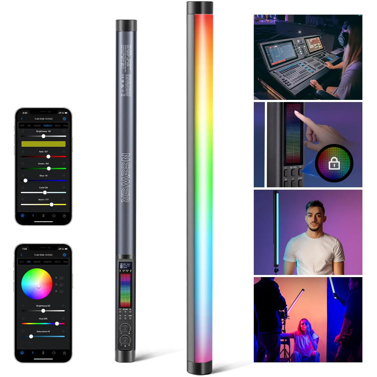 Photography Handheld LED Video Lighting Wand Stick 2500K-10000K Led Light Stick CRI97+ Rgb Light Wand