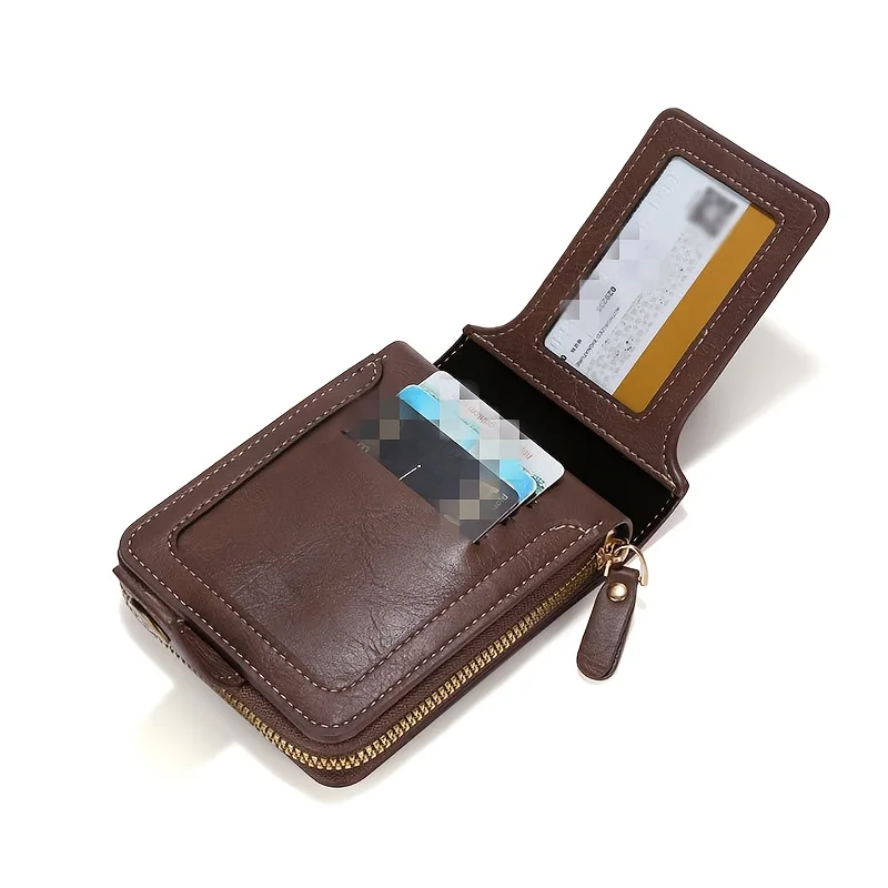 Custom Name Men's Wallet Gift Stylish Brown Faux Leather Engraved Purse Personalized Decorative Durable Card Holder Coin Pocket