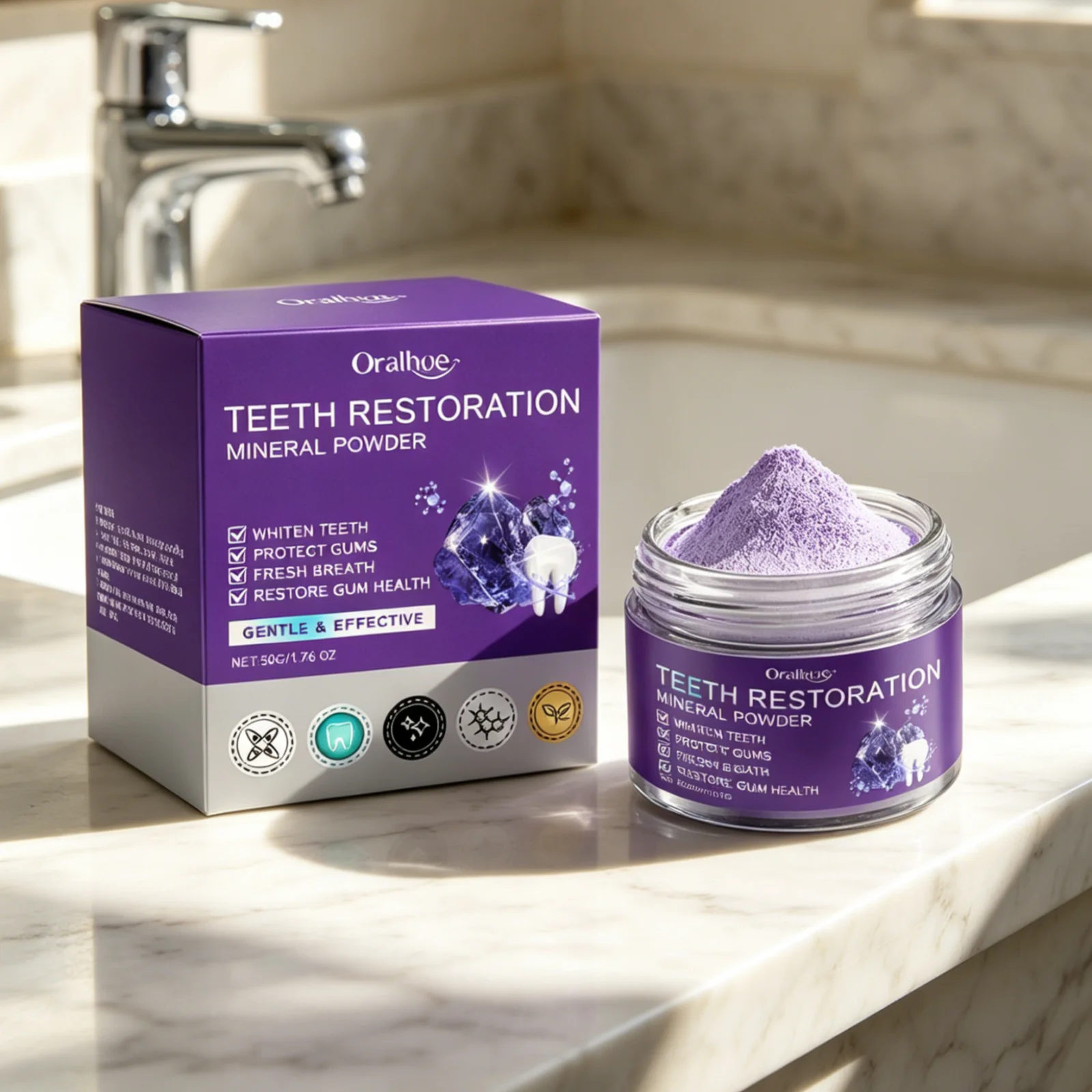 Oralhoe Teeth Restoration Mineral Powder Stain Removal Brightening Fresh Breath Eliminate Oral Odor Mild Teeth Whitening Powder