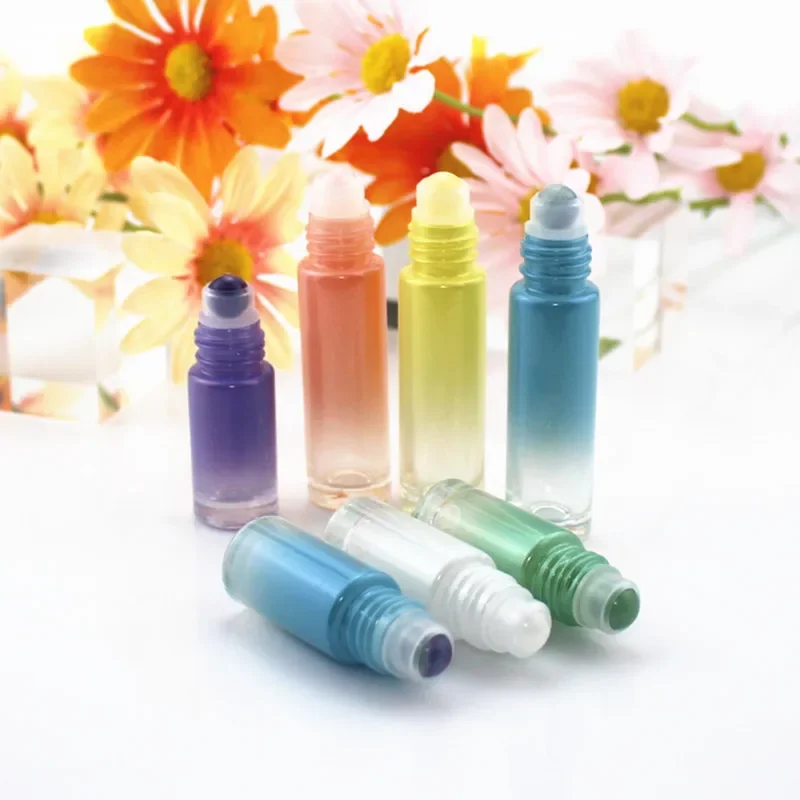 5ml10ml Colorful Thick Glass Roll On Bottle Gemstone Ball Empty Doterra Roller Perfume Bottles Refillable Essential Oils Vials