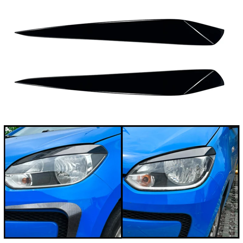 

For VW UP 2011 2012 2013 2014 2015 Car Head Light Lamp Eyebrow Eyelid ABS Plastic Cover Trims Glossy Black Stickers Left Right