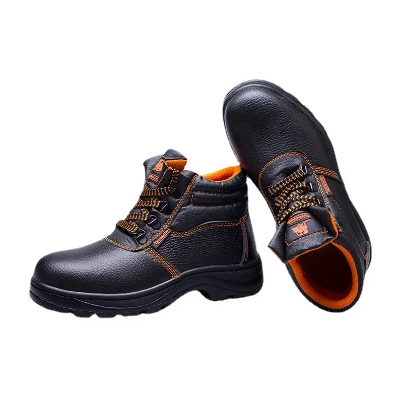 

5Pcs Men's High Top Cowhide Construction Site Anti Puncture and Anti Impact Work Safety Shoes