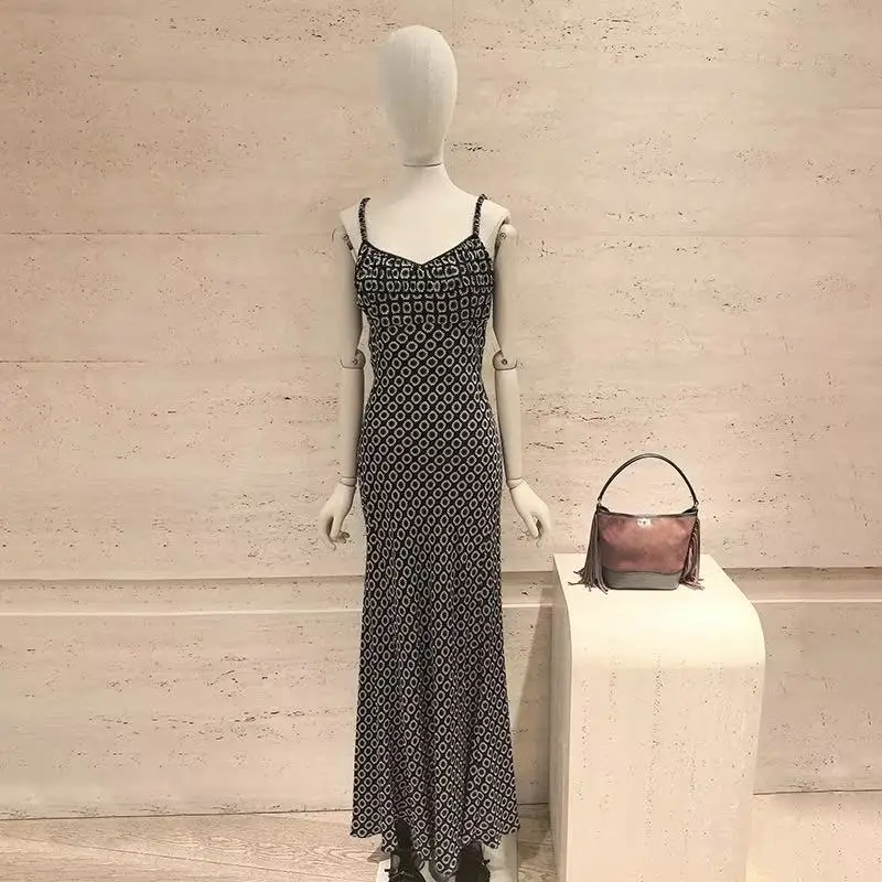 

Elegant 2026 Spring Summer Slimming Daisy Print Halter Bodycon Dress High Waist Garmet Fiber Polyester Sleeveless Women's Dress