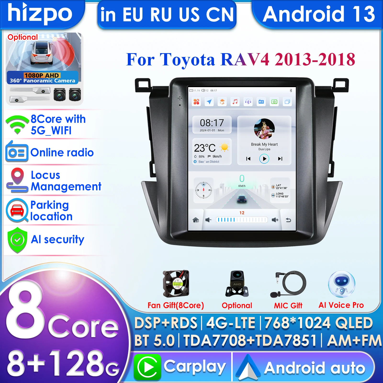 Hizpo 9.7 Tesla Style Wireless CarPlay Android Auto Radio for Toyota RAV4 RAV 4 2013 - 2018 4G Car Multimedia GPS 2din Autoradio