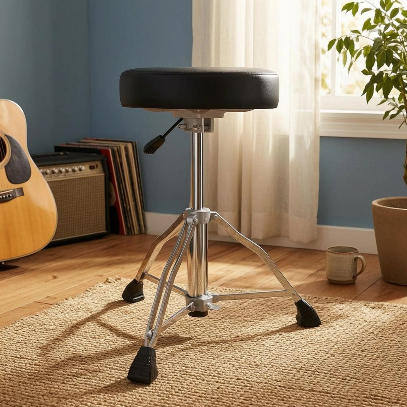 

Drum Throne with Tripod Base Chrome Finished Adjustable Drum Throne for Musicians