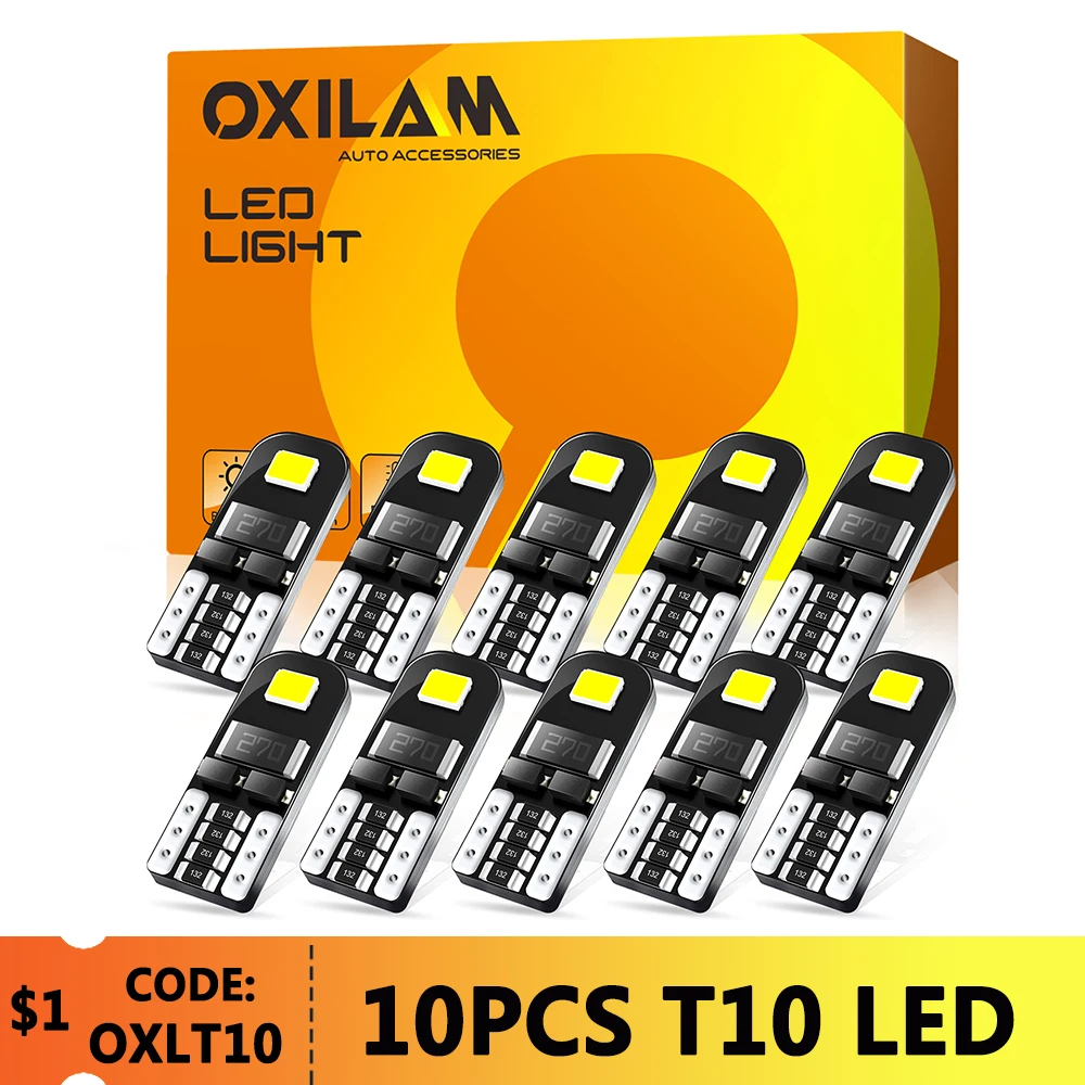 OXILAM 10Pcs W5W LED Canbus 6000K T10 LED Super Bright 2400LM 12V SMD Car Interior Light Parking Position Lamp 194 168 2825 Bulb