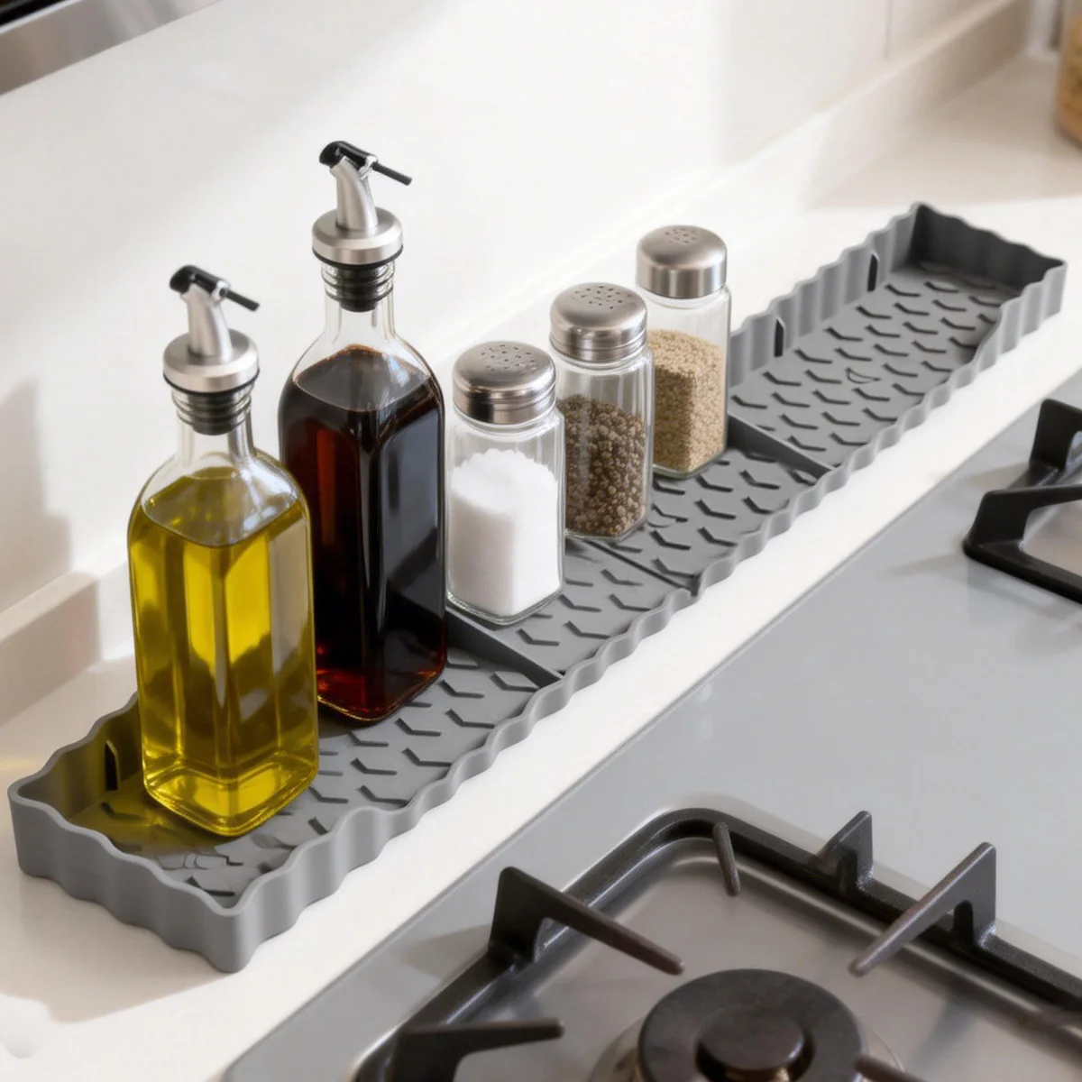 Organizador de Cocina de Silicona Resistente al Calor de 30 Pulgadas, con 3 Divisiones Funcionales para Especias, Aceites y Utensilios