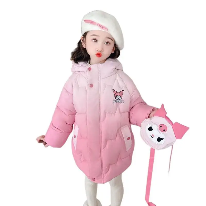 New Kuromi Sanrios Cotton Clothes Anime Figure Girl Keep Warm Child Cute Hooded Thicken Wear Outside Kawaii Cartoon Coat