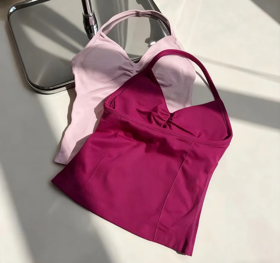 

High quality new 2025 lace-up gym top halter clothes women's scratch bra removable cup yoga vest workout clothes top sports vest