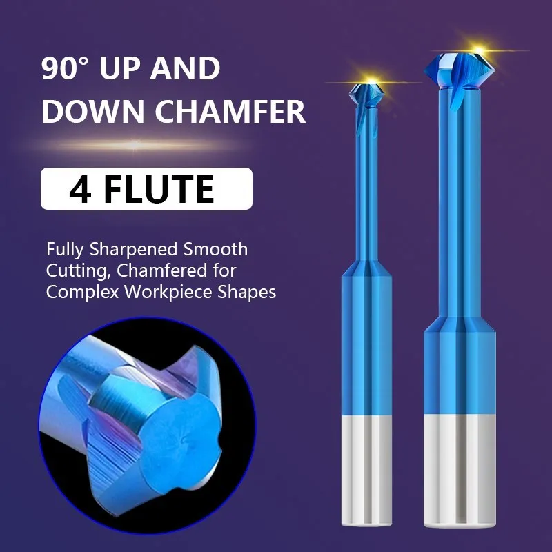 XCAN End Mill 90 Degree Front Back Deburrer Double Angular Chamfering Cutter Nano Blue Inner Chamfer for Metal Hole CNC Tool