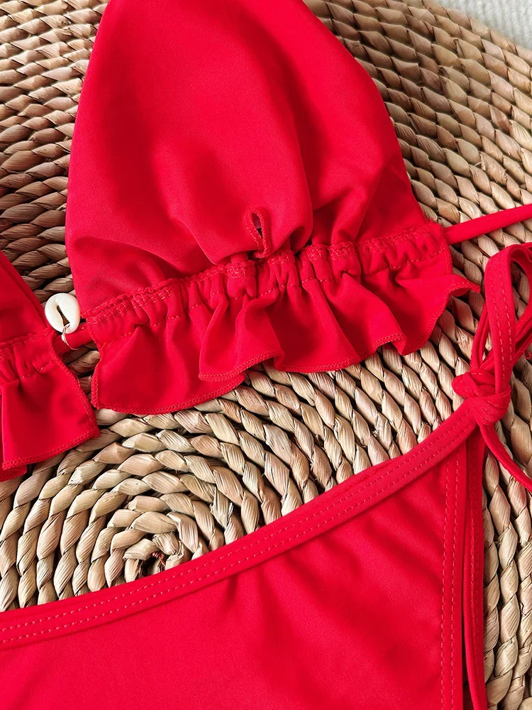 Ruffle Bikini Set Women Sexy Swimsuit Two-Piece Heart Hollow Out Backless Female Swimwear Bathing 2025 Fashion Beachwear