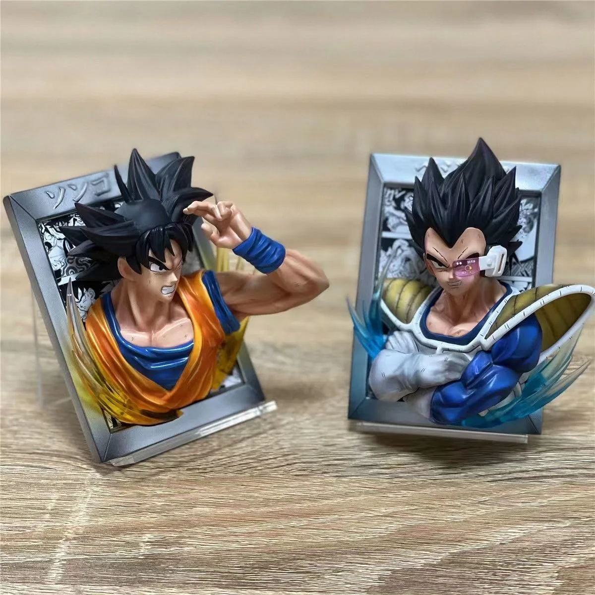 Dragon Ball Anime Action Figure, Son Goku, 3D Photo Frame Estátua, Vegeta IV Modelo, Ornamentos de Mesa, Presentes de Brinquedo Infantil, 10cm