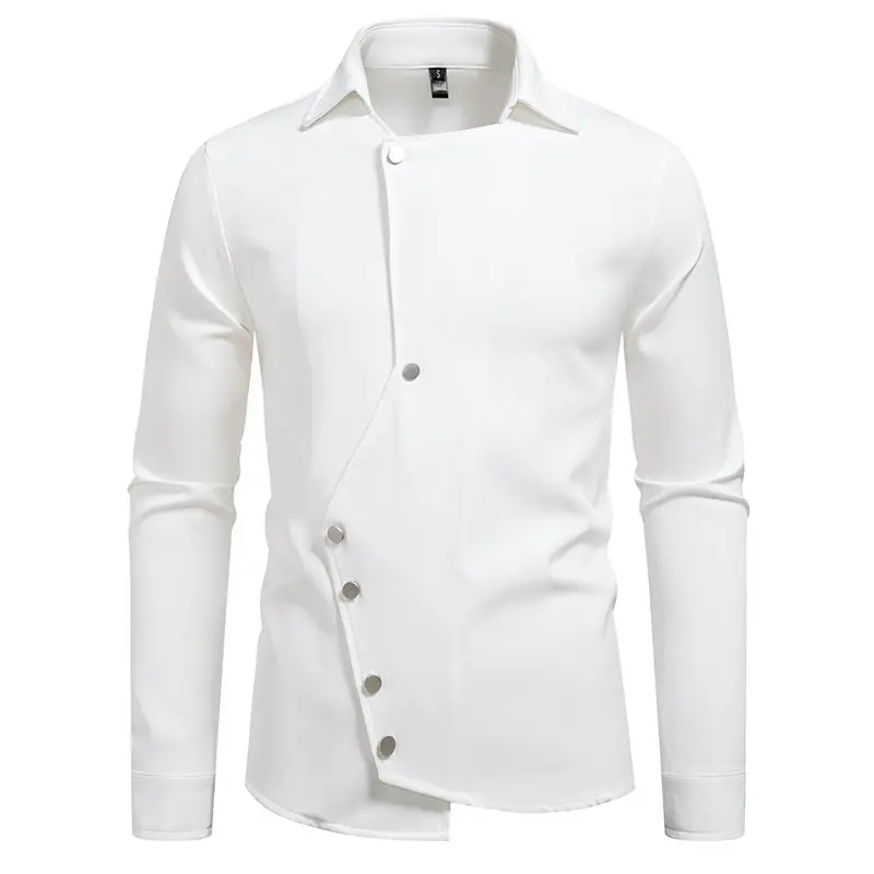 Mens Dress Shirts Oblique Button Irregular Designer Chemise Vintage Homme New Long Sleeve Uniform Shirt Men Gothic Clothes Tops