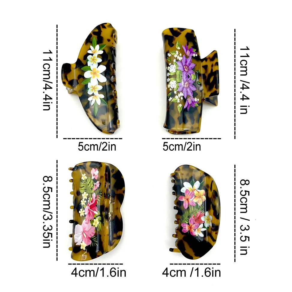 New Hair Claw Large Flower Leaf Printed Tortoiseshell Leopard Acetate Big Size Hair Clip For Women Hair Accessories