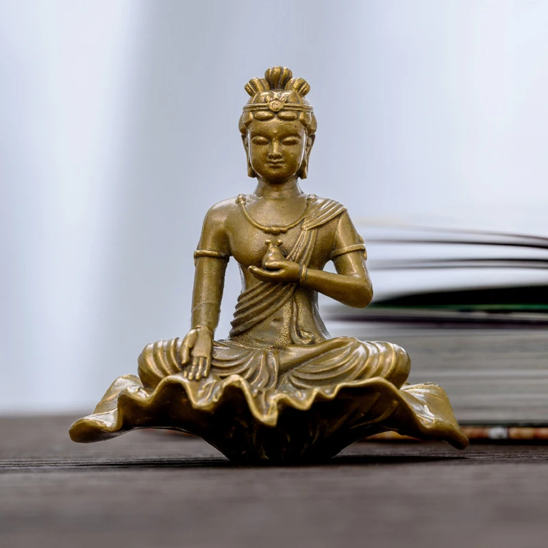 SIMPLE PRACTICE Ice Jie Luo Tian Tong Zi ornaments sitting Buddha statue brass portable Buddha exquisite study decorations