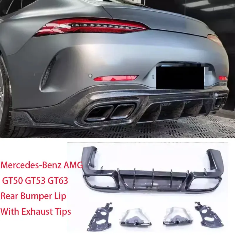 

For Benz GT63 GT50 GT53 2019-2024 Real Carbon Fiber Rear Bumper Lip Diffuser Spoiler With Exhaust Tips Car Accessories Body Kit