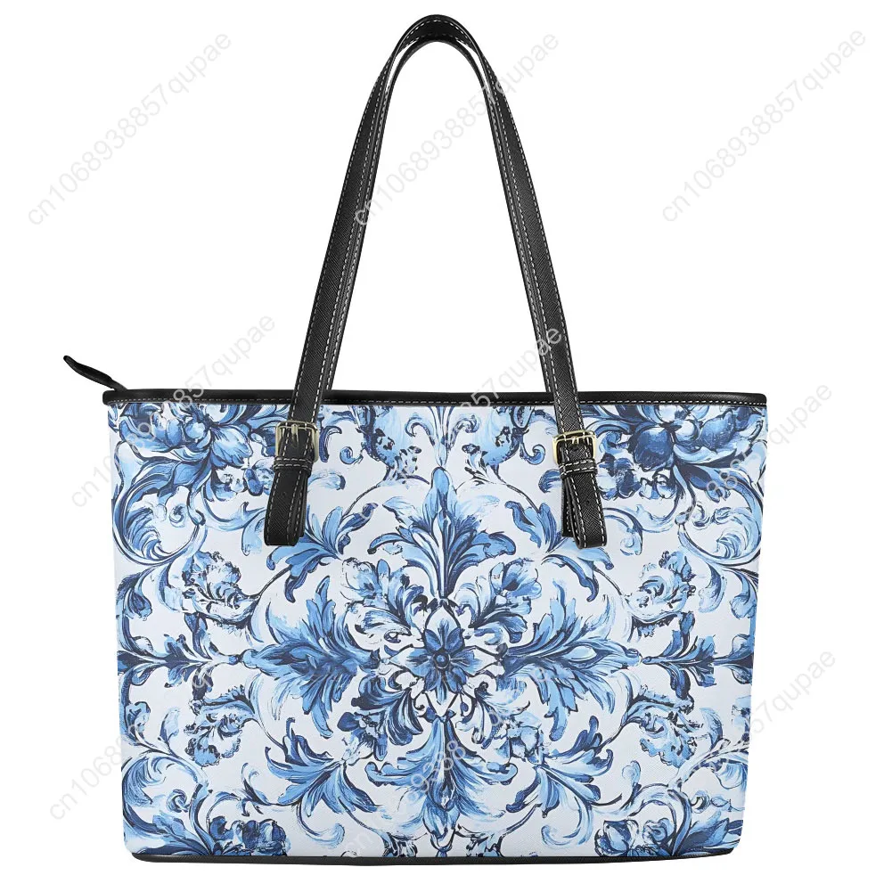 Blue white porcelain Printed Custom Handbag Womens Mens Muslim Printed Tote Bag Shoulder Bag Business Leather Purse Travel Bag