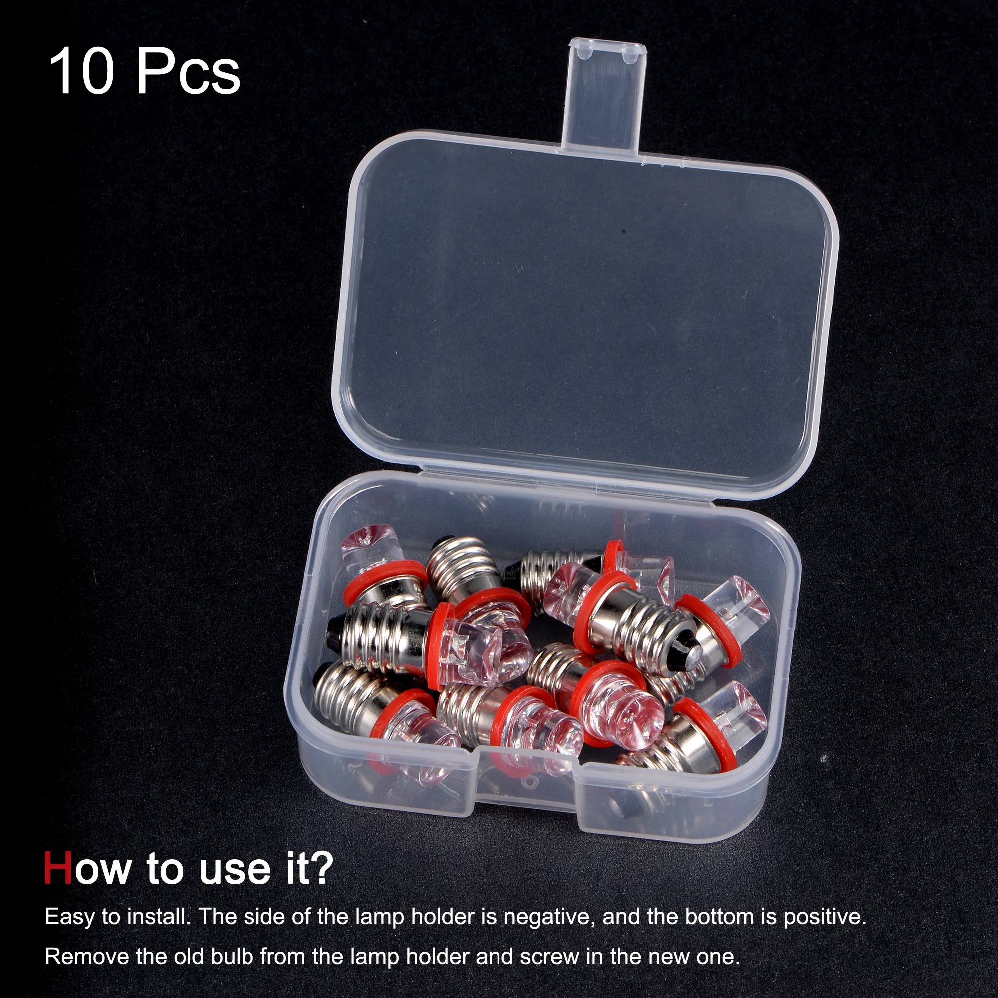 10pcs E10 Screw Base LED Bulb DC 3V 0.25W Flat Head Mini Diffuse Light with Storage Box Red for Flashlights Equipment Indicators