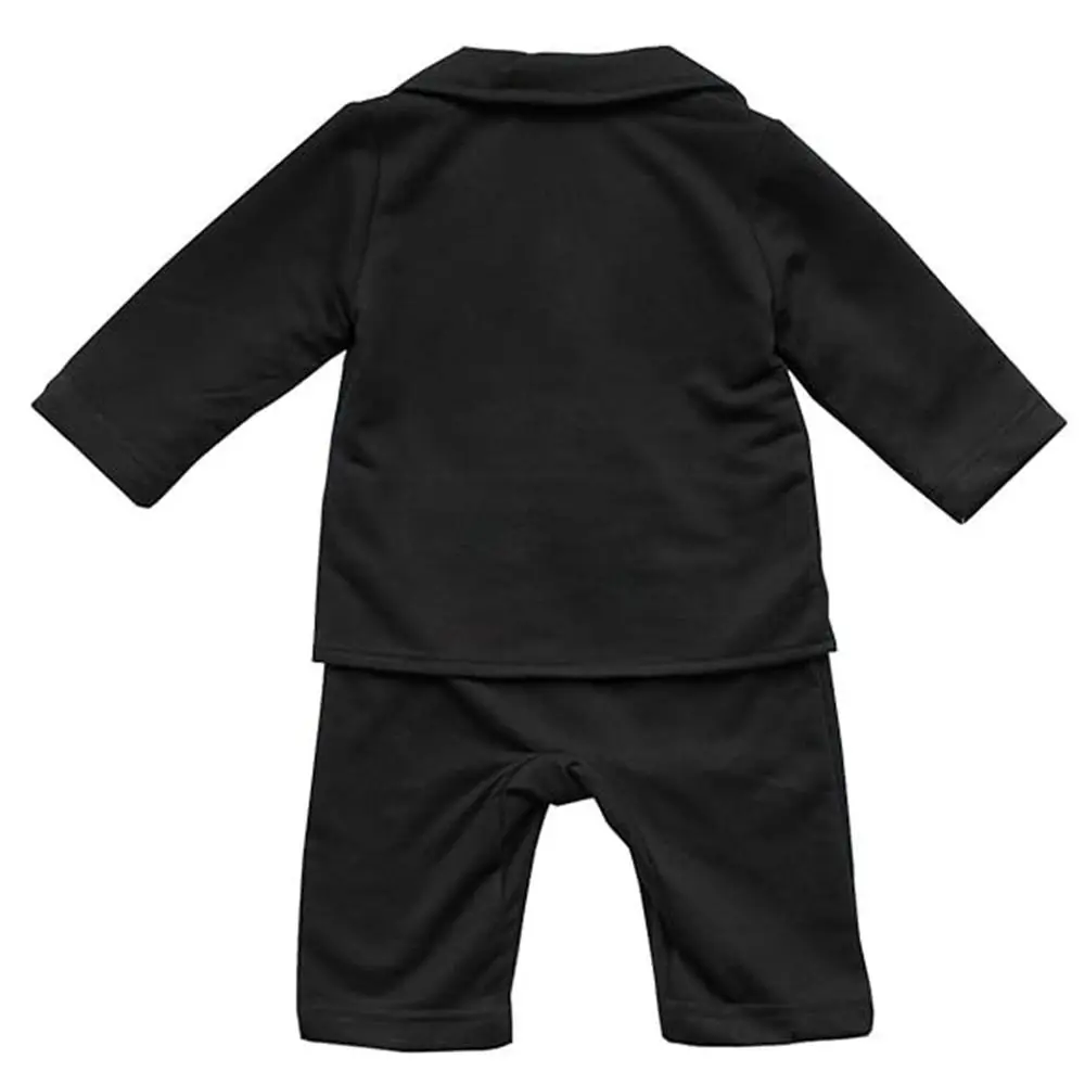 2Pcs/Set Black Tuxedo Gentleman Boss Baby Clothes Two-Piece Outfit Striped Vest Toddler Romper Bodysuit Outerwear Set Bow Tie