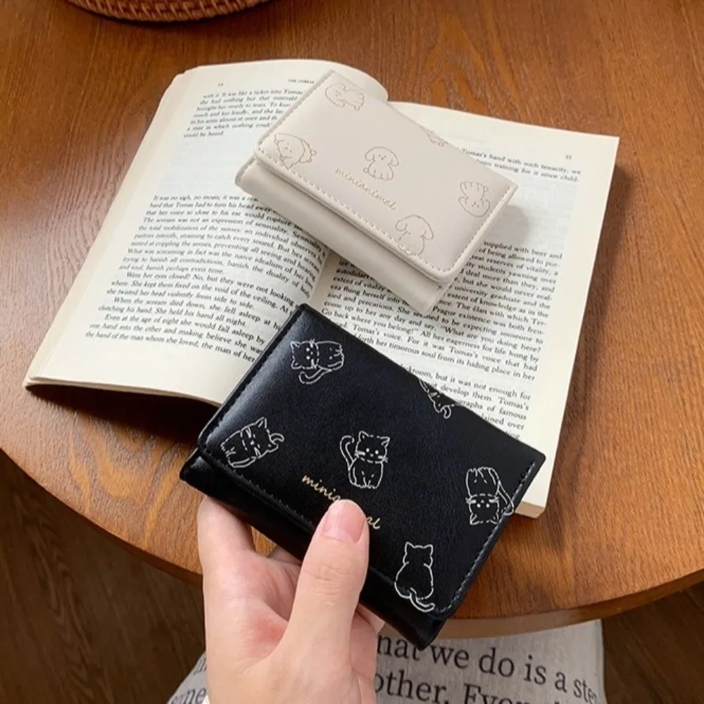 Fashion Korean-Style Cartoon Trifold Wallet Minimalist Cute Pattern Card Holder Soft Rabbit Pu Leather Coin Purse Daily Outings