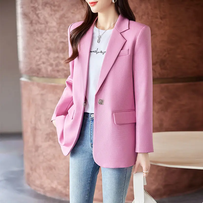 2-B11 Pink slit suit jacket for women mid-length 2024 spring and autumn new stcasual slim goddess style small suit