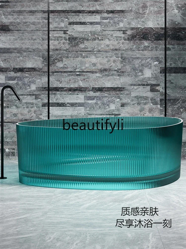 Transparent Resin Bathtub Household Freestanding Vertical Stripe Hotel B & B Double Large Capacity Color Bathtub