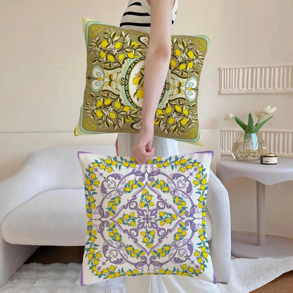 pattern retro Lemon Vintage Print Cushion Cover Washable Linen Pillowcase Soft  for Daily Sofa Bed Home Room Decor