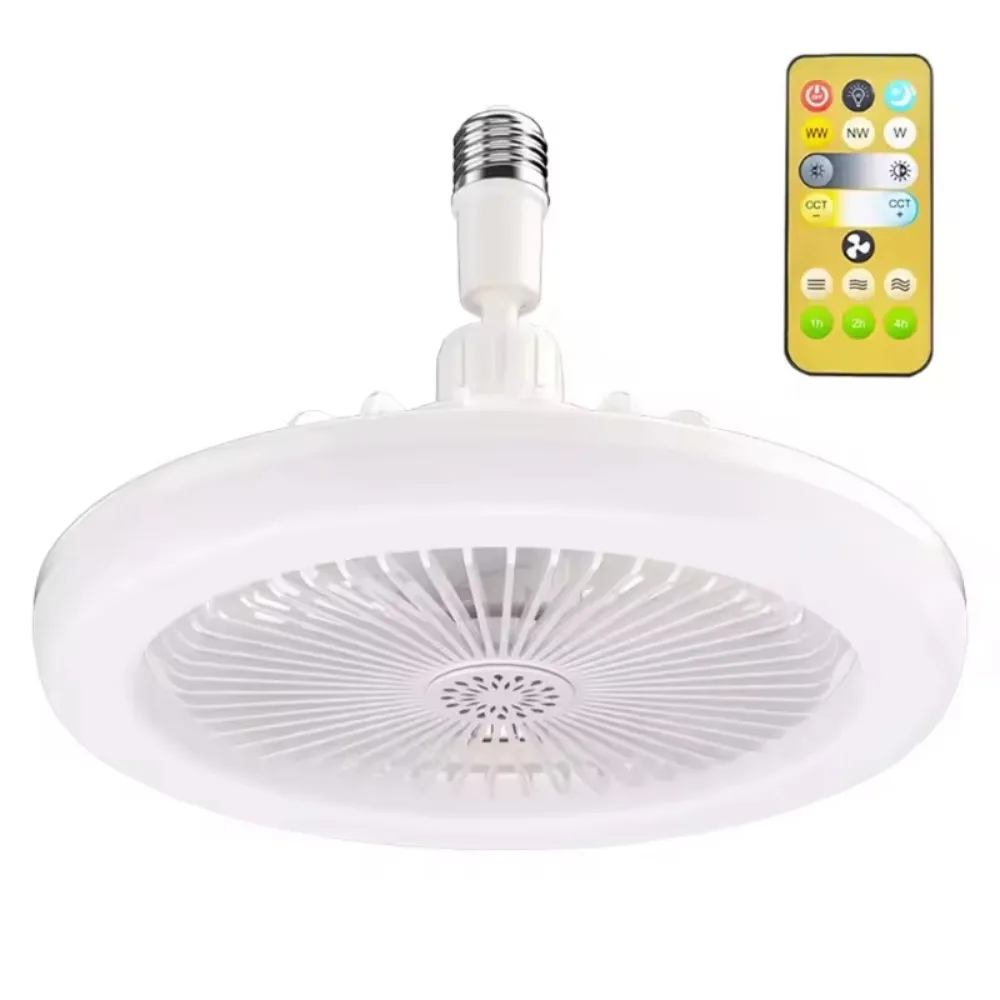 Drei emittierende Farben dimmbar 3000k-6000k moderne einfache leise Decken ventilator Licht mit Fernbedienung e27 rotierenden Lampen kopf