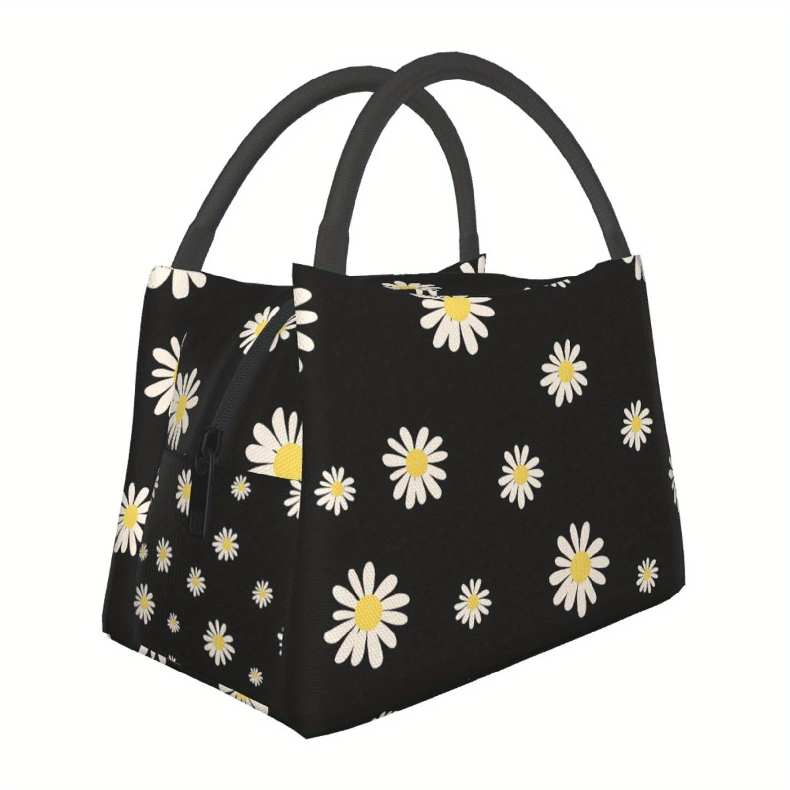 

1pc Daisy Print Insulated Lunch Bag - Reusable, Portable Cooler Tote with Zipper Seal for Travel, Picnics, Office & Work