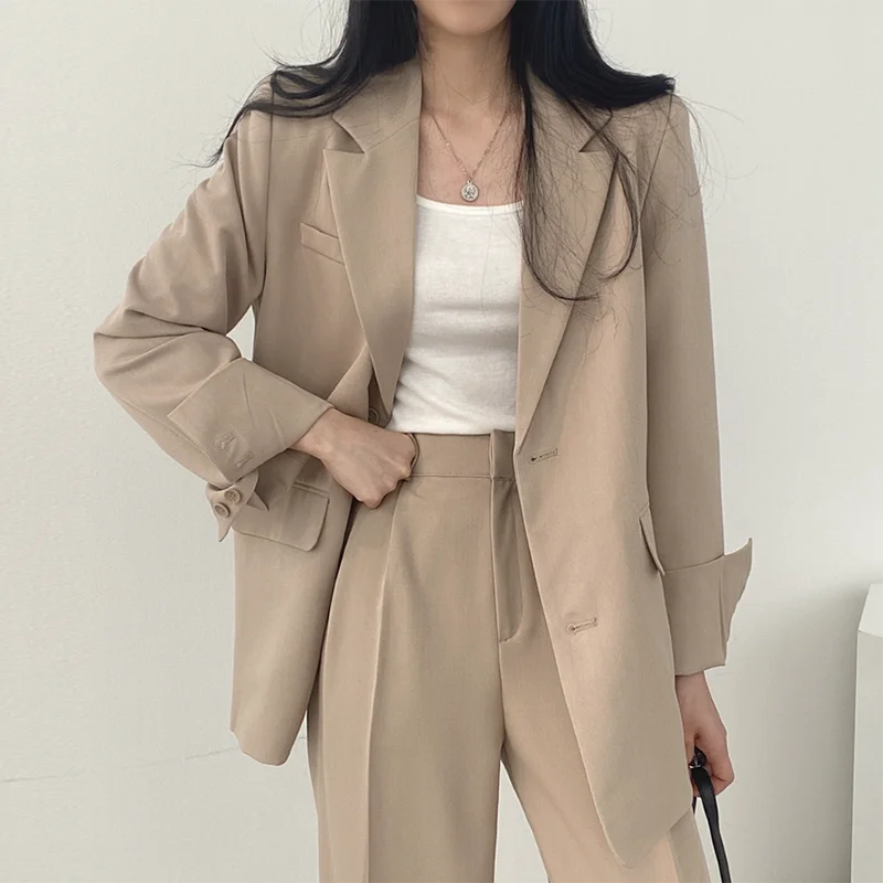 

Casual Chic Spring Two-Button Suit Jaet High Waist Trousers Long Pants Cotton Material Faionable Set for Young Women