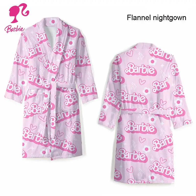 Kawaii Anime Cartoon Barbies Women Plush Nightgown Lady Cute Pajamas Coral Velvet Adult Nightgown Female Bathrobe Loungewear