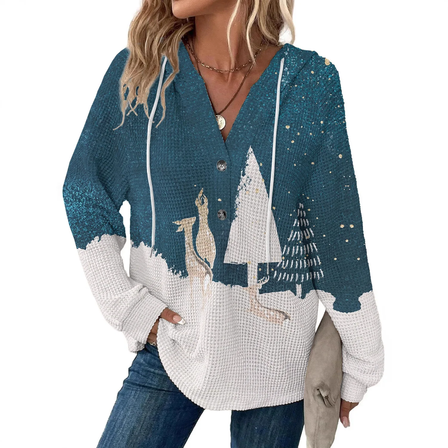 2026 frohe Weihnachten Rosa Baum Druck Frauen Hoody Alle-Spiel Herbst Hoodies Beiläufige Lose Pullover Harajuku Tasche Streetwear