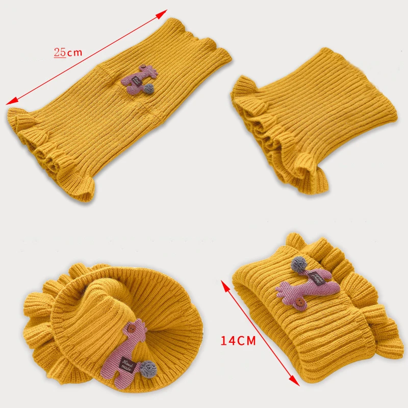 Bufanda de punto de jirafa de dibujos animados para bebé, cuello con volantes para niñas, bufanda gruesa cálida, cuello circular, bufandas de invierno a prueba de viento para exteriores, 1PC