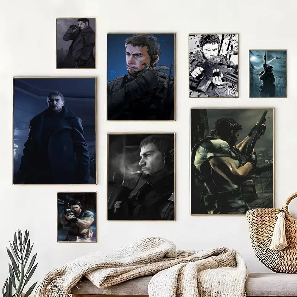 Chris Redfield Resident Evil  Poster Waterproof Wall Art Sticker For Bar Living Room Vintage Decor High Quality Print Gift