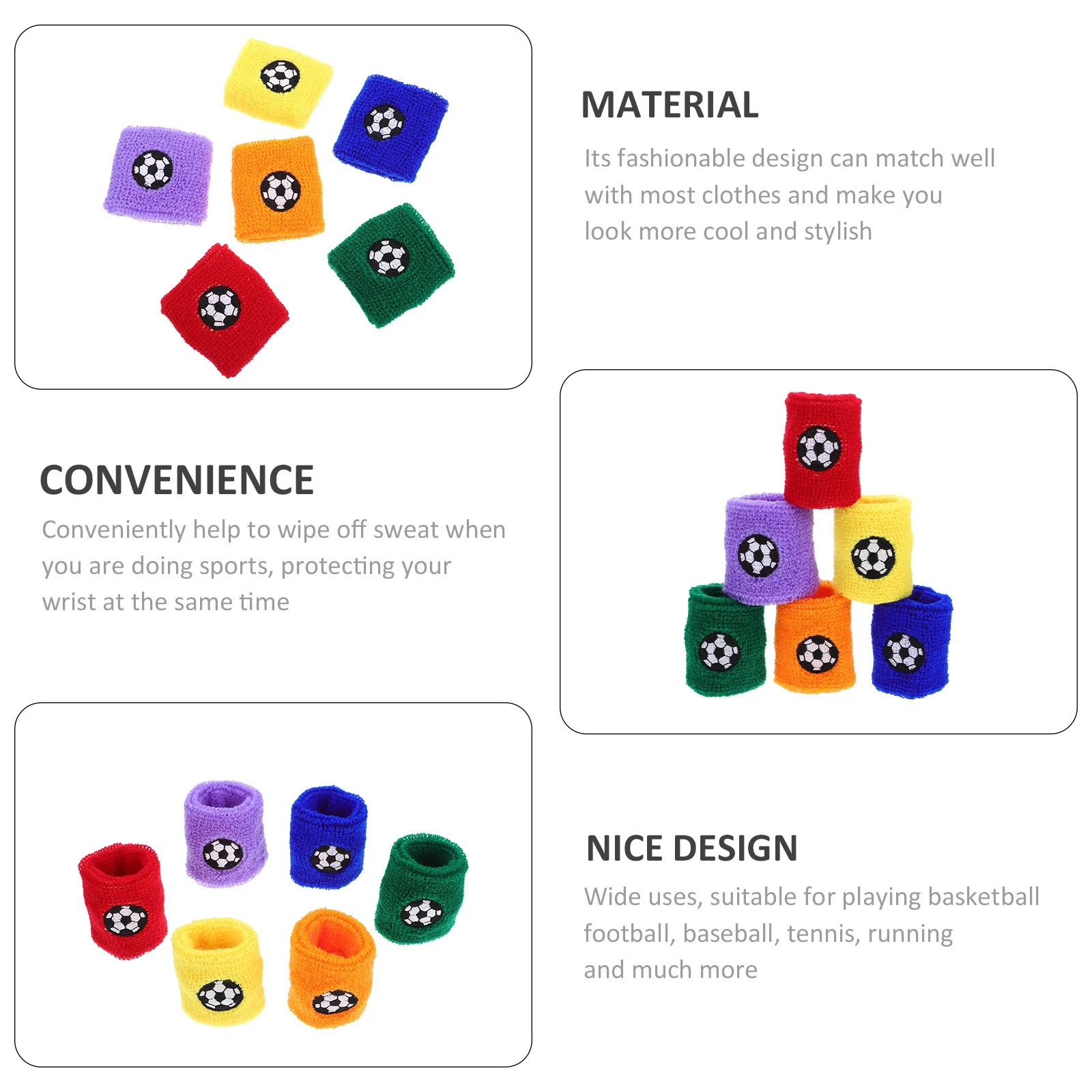 

6Pcs Childrens Wrist Sweatbands Cool Sporty Style for Active Kids Sweat Wipe Wrist Protection during Outdoor Games Sports